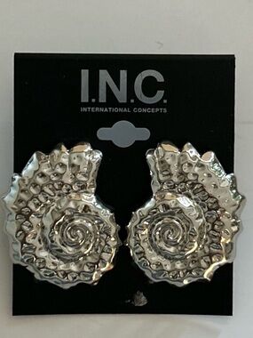INC International Concepts Polished Silver Spiral Shell Earrings